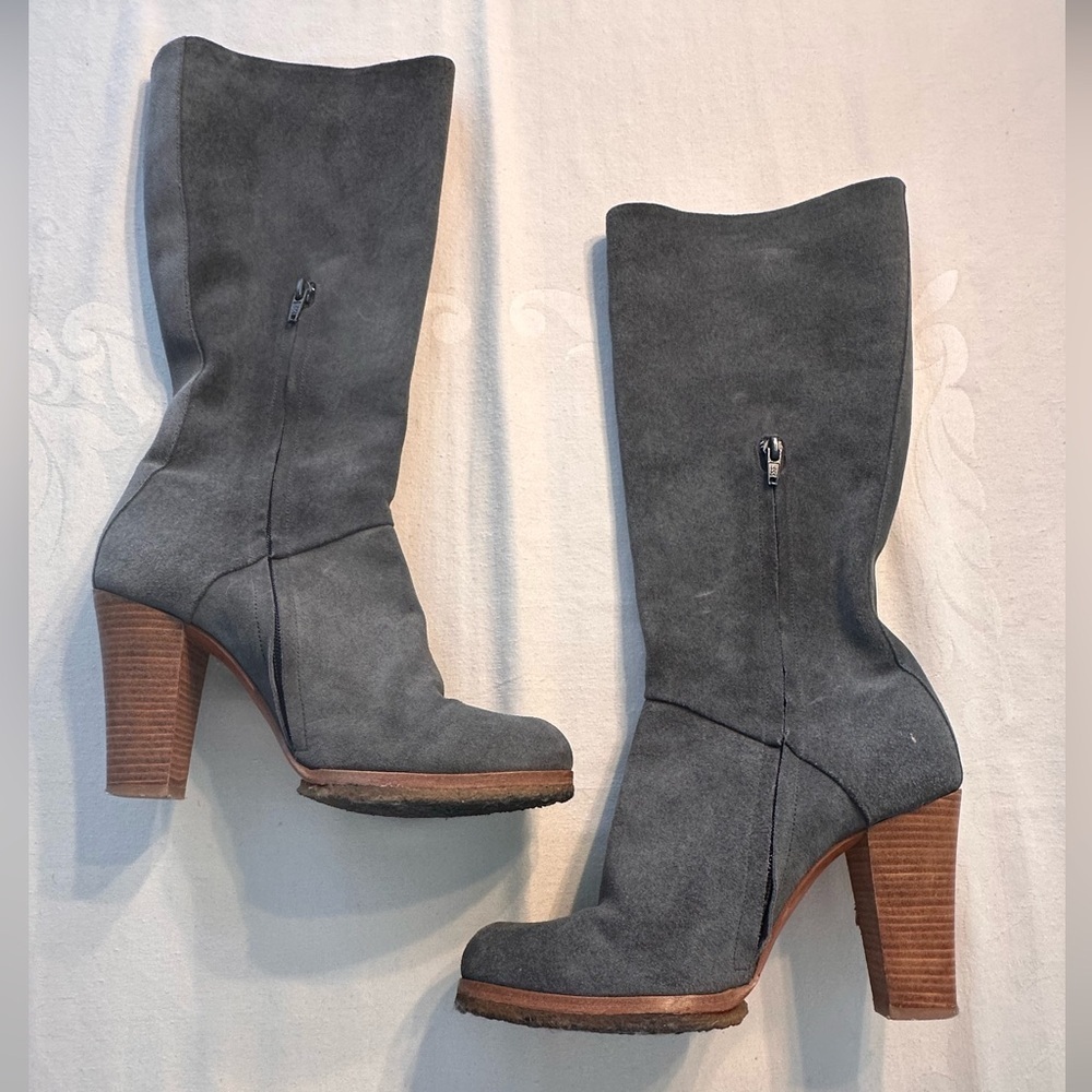Coclico Gray Suede Boots 4 Inch Heels W/Zipper Size 39/8 Y2K European Luxury - Picture 1 of 13
